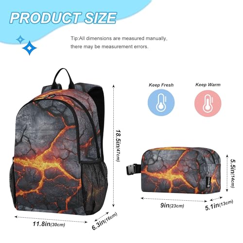 Orange Red Black Lava Backpack with Lunch Bag for Boys Girls Kids Travel School Backpack Set2