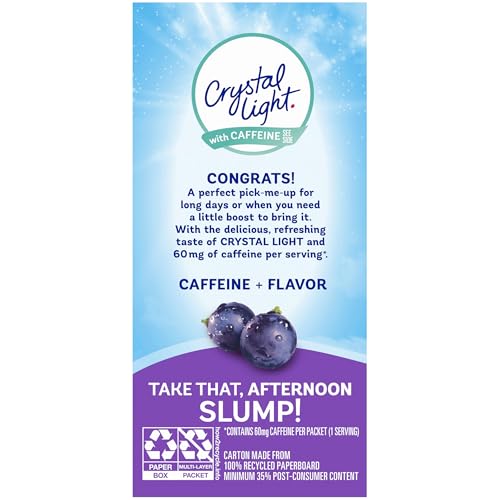 Crystal Light Drink Mix with Caffeine, 120 Packets, for Convenient On-the-Go Flavorful Hydration, Naturally Flavored Grape with other natural flavor, Zero Sugar, 0.11 oz each