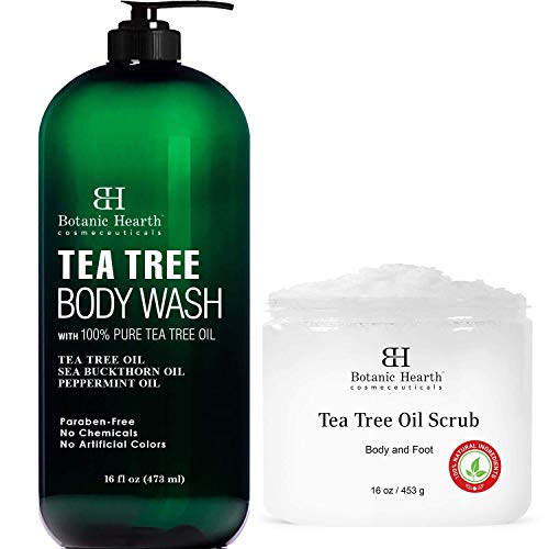 BOTANIC HEARTH Tea Tree Body Wash and Tea Tree Body & Foot Scrub - Nourishes & Promotes Clear Skin - Skin Care Package, Wash - 16 fl oz, Scrub - 16 oz
