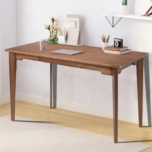 DOUSY 47" Bamboo Computer Desk Study Desk Home Office Desk Writing Table with Drawer, Modern Study Solid Bamboo Multipurpose Table, for Living Room, Bedroom, Walnut Color