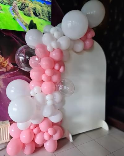 Image of Pink and White Balloon Arch Kit, ADOINBY 140Pcs Macaron Pink Balloon Matte White Balloon 18 12 10 5 Inch Different Size Balloons for Engagement Wedding Birthday Baby Shower Gender Reveal Decorations