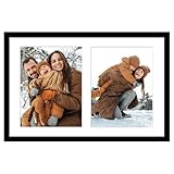 Golden State Art, 12x19 Black Wood Collage Picture Frame with White Mat - Displays Two 8x10 Photos - Real Glass, Sawtooth Hanger, Swivel Tabs - Wall Mounting - Great for Collages, Weddings
