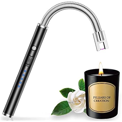 Candle Lighter, Electric Rechargeable USB Lighter with Long Flexible Neck , Electronic Plasma Arc Lighter Igniter with Safety Lock for Kitchen, Barbecue, Candles, Camping, Gas Stoves, BBQ (Black) Cover