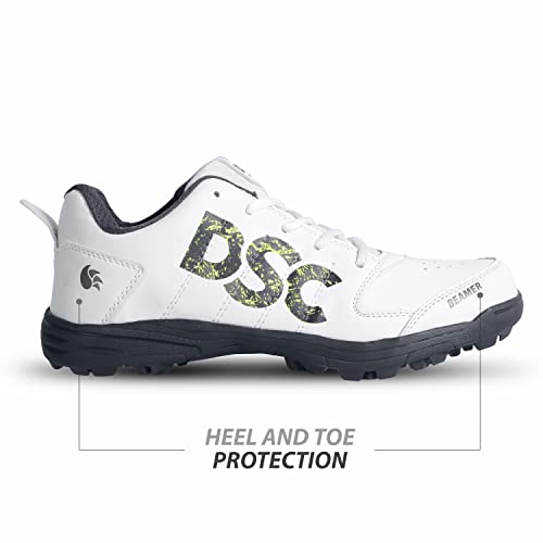 DSC Beamer Cricket Shoes for Boys and Mens | (Light Weight | Economical | Durable) | Size 11US / 10UK / 44EU | Grey-White3