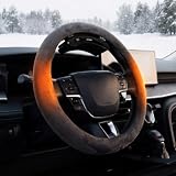 AUTOWOEL Wireless Heated Steering Wheel Cover, Premium Cordless Rechargeable Steering Wheel Warmer for Car, 14.5-15 Inch Round & D-Shaped, Fast Heating, Faux Suede Grey, Essential for Winter Driving