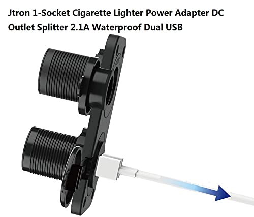 Jtron 1-Socket Cigarette Lighter Power Adapter DC Outlet Splitter 2.1A Waterproof Dual USB Slot Socket for RV Car Boat (Black)