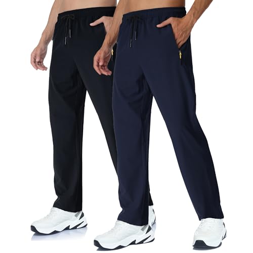 Rapoo Sweatpants Jogging Casual Wind Pants for Men Quick Dry Elastic Waist Pockets Polyester Ultra Comfortable Exercise Activewear Pants for Men 2 Pack Black+Navy M