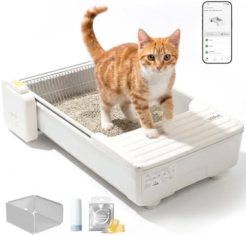 UBPET C31 Katzenklo Selbstreinigend,Offene Selbstreinigende Katzentoilette mit APP-Steuerung,Desodorierer,Doppeltes Rechenzahndesign,Große Fassungsvermögen,Automatisches Katzenklo