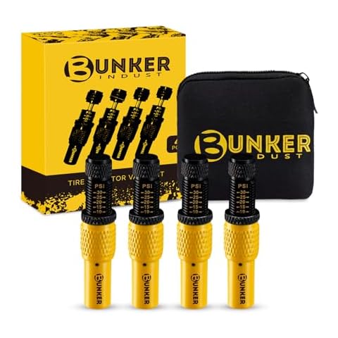 BUNKER INDUST Adjustable Auto-Stop Tire Deflator Valve Kit (10-30 PSI),4 PCS Tire Air Down Tool Offroad 4x4 Accessories with Storage Pouch, Rotate Detach, Scales Precise, for Car Trucks RVs UTVs Cover