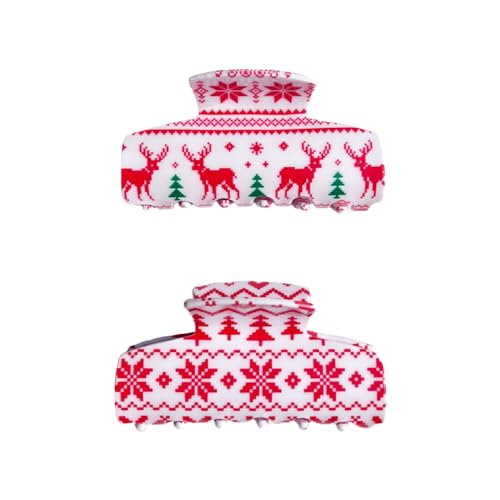 ZHOUMEIWENSP 2Pcs 3.42inch Christmas Tree Reindeer Hair Claw Clips Red Medium Hair Clip, Strong Hold for Women Girls (Style1)