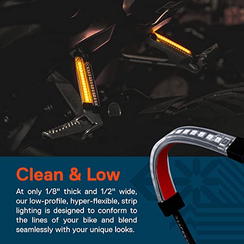 Image of True Mods 2pc 5 inch Amber LED Motorcycle Running & Turn Signal Tail Light Strip Kit [Waterproof] [Single Row] [50% DRL] [100% Blinker] Self Adhesive Surface Mount Flexible Front Fork Lamp for ATV Bike