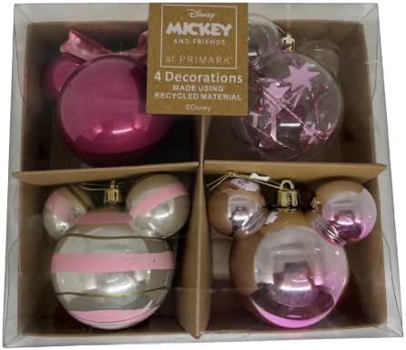 Primark Pack of 4 Mickey Mouse Christmas Baubles Pink