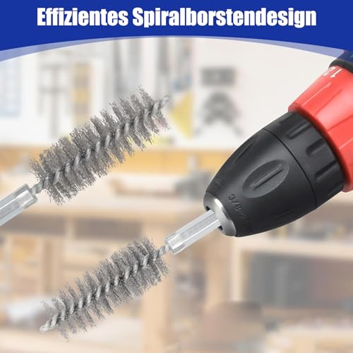 Drahtbürste Bohrmaschine - mit Sechskantstange Edelstahl-Lochbürste - Verschiedene Größen Zylinder-Drahtbürste - Zylinderbürste für Bohrmaschine Polier Schleifen Entrosten Entgraten (8)