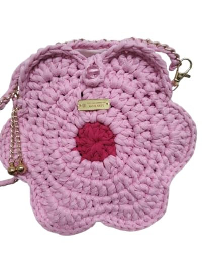 Bolsa Artesanal flor em fio de malha Rosa Claro – Elegância e Estilo em Cada Detalhe