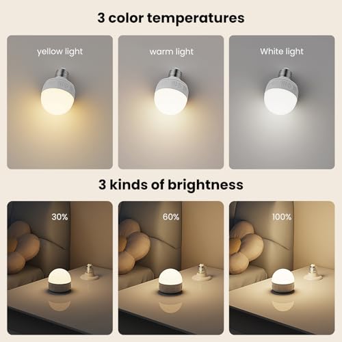 LGMCF E14 Wiederaufladbare Glühbirne mit Fernbedienung, 8W Dimmbare Akku Glühbirne mit Timing-funktion, 3 Farben LED Glühbirne für nicht festverdrahtete Lampen, Notlicht Mit Magnetische, 2 Pack