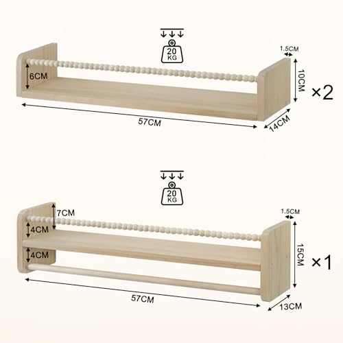 Miniatura 3 de Woltu Librería Infantil, Juego De 3 Estantes De Pared Para Niños, Estanteria Libros Infantil, Estantes Pared De Madera Maciza, Baldas Flotantes Para Libros Y Juguetes, Para Habitación Infantil