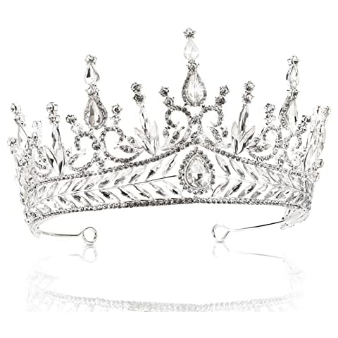 Xakay Crystal Tiara Crown Baroque Queen Crown Silver Wedding Tiara Princess Crown for Women Girls Bridal Headband Silver Rhinestone Tiara Crowns Christmas Gifts for Women Wedding Prom Birthday Party Cover