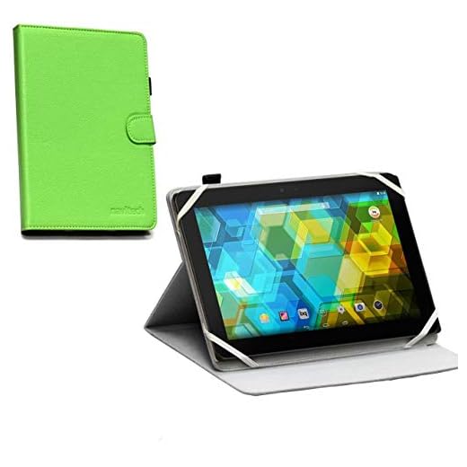 Navitech 10,1 tum grönt roterande fodral i fuskläder kompatibelt med Lenovo yoga-surfplatta 10/Lenovo IDEATAB S6000 TABLET/Lenovo Miix 10/Lenovo THINKPAD TABLET 2/Lenovo IDEATAB LYNX/Lenovo THINKPAD HELIX