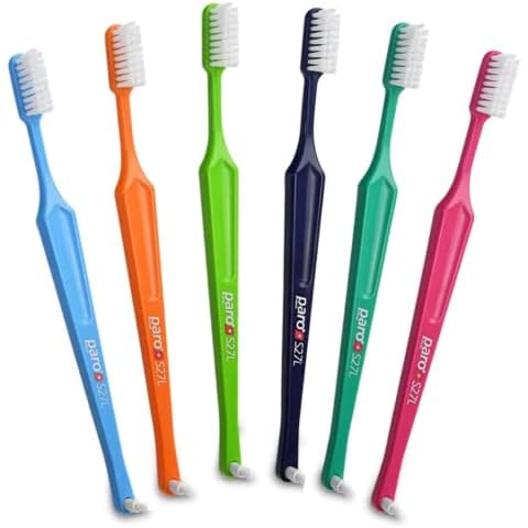 Paro S27L Toothbrush | Small Brush Head Toothbrush with Soft Bristles and Exchangeable Interdental Space F | 3 Rows 27 Tufts for Thorough Cleaning and Gum Care | 6 Pack Cover