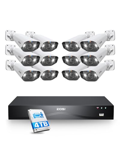 Image of ZOSI 4K PoE Surveillance Camera System with 2-Way Audio, 12x 8MP PoE IP Outdoor Security Cameras and 4TB HDD NVR, AI People and Vehicle Detection, Spotlight Alarm, Night Vision in Color