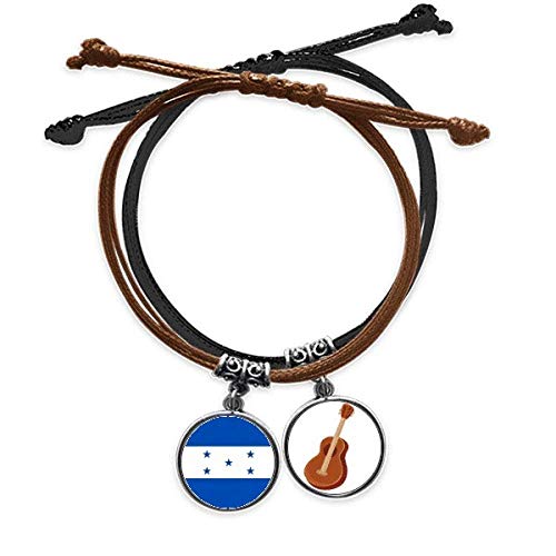 Pulsera de Honduras artesanal en cuero con acabado de bandera y dije musical