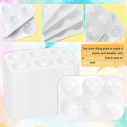 DLOnline 50 PCS White Plastic Watercolor Palette, 6 Well Rectangular Paint Palettes, Paint Tray Palettes, Paint Trays for Kids, for Painting, DIY Craft, Art Painting Class