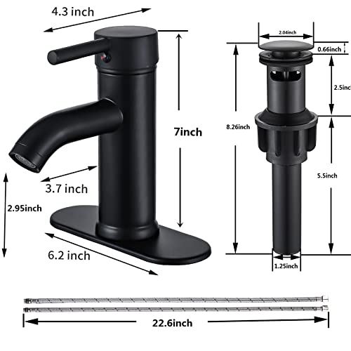 Black Bathroom Faucet Single Hole Bathroom Sink Faucet Matte Black Single Handle Vanity Basin Faucet Modern Farmhouse Rv Bathroom Faucet With Pop-Up Drain Suitable For 1 Or 3 Holes (Black, Short) #TOP5