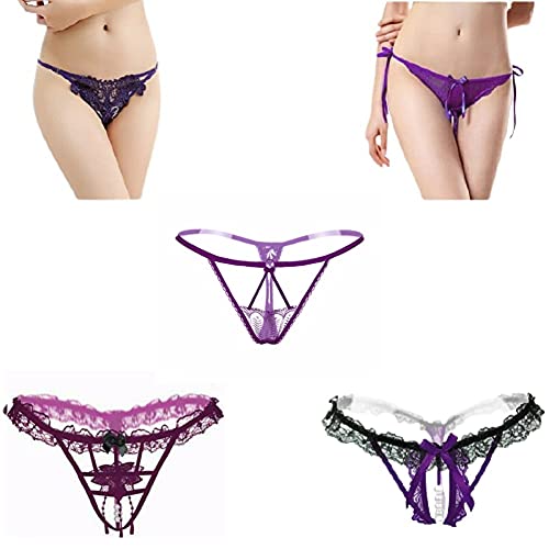 Kit 5 Calcinha Sexy Rendas Com Abertura Frontal Violeta…