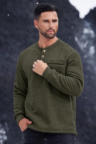 Sherpa Lined Waffle Henley for Men Long Sleeve Thermal Casual Winter Pullover (S-XXL)2