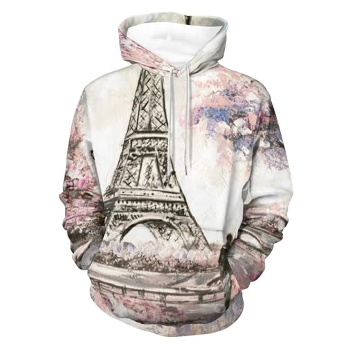 Sweatshirt pull pour homme femme UMENG avec motif imprimé Tour Eiffel