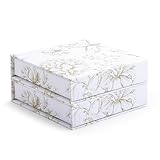 Sorarto Luxury Keepsake Gift Boxes with Magnetic Lids (2 Pack) - Rigid 4x4 Boutique Box for Handkerchiefs, Jewelry & Bridal Gifts - Elegant Gold Floral Design