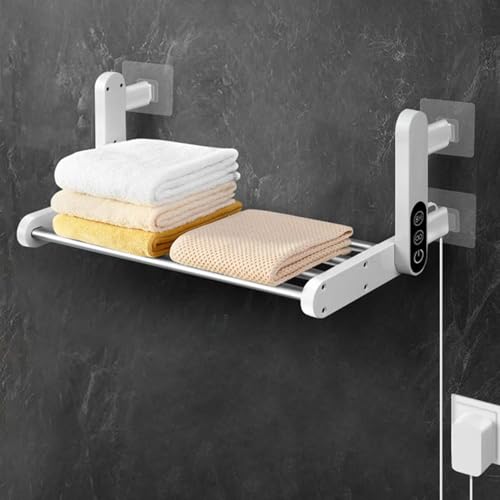 Toallero Electrico Baño con Termostato Toallero Pared Sin Taladro Secador De Toallas Electrico para Baño, 90° Plegable Impermeable Montado En La Pared Calentador De Toallas Eléctrico