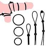 YUZHO Penisring Cockringe für männer gummi Erektionshilfe für männer 6 verstellbare Penisringe und Cum Locking Rope männliches Penis Bondage Spielzeug Set Adult Toys Schwarz Schlote gurte