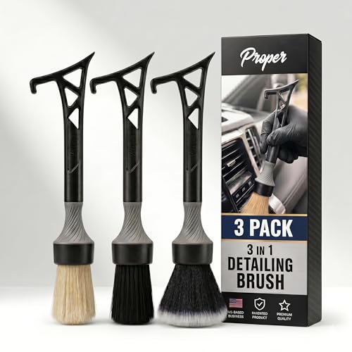 3-in-1 Boars Hair Detailing Brush, Patent Pending in House Design from Proper. Detail Automotive Interior or Exterior, get Professional Results with Proper Detail Brushes Car Detailing