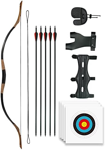 Archery Traditional Recurve Bow Set for Adult Hunting Bow and Arrow Set for Beginner with 5pcs Carbon Arrows for Practice Archery Traditional Recurve Bow Set for Adult Hunting Bow and Arrow Set for Beginner with 5pcs Carbon Arrows for Practice