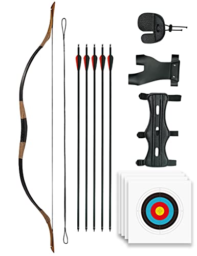 Longbowmaker Archery Traditional Recurve Bow Set For Adult Hunting Bow And Arrow Set For Beginner With 5Pcs Carbon Arrows For Practice-35Lbs #TOP17