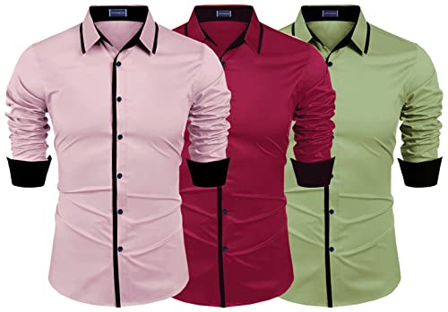 Image of Zombom Combo of Men's Cotton Blend Solid Regular Fit Casual Full Sleeves Shirts (Pack of 3)