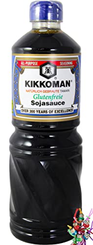 yoaxia ® Marke Set - [ 1000ml ] KIKKOMAN Tamari Glutenfreie Sojasauce / Soja Soße OHNE WEIZENZUSATZ + ein kleiner Glücksanhänger gratis