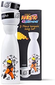 Naruto 3 Piece Ceramic Drinkware Sake Set - Including Heavy Duty 1 Carafe and 2 Cups For Hot Tea or Cold Drinks - Excellent For Home Decoration, Themed Dinner Party, Birthday & Other Occasions