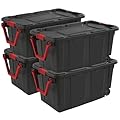 Sterilite 4-Pack Industrial Tote, Heavy-Duty Storage Bins w/Lids and Wheels, 40 Gallon - Stackable Organizing Containers for Home, Garage, Office, and Basement