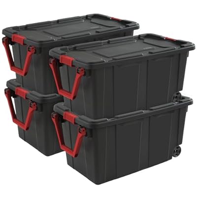 Sterilite 4-Pack Industrial Tote, Heavy-Duty Storage Bins w/Lids and Wheels, 40 Gallon - Stackable Organizing Containers for Home, Garage, Office, and Basement