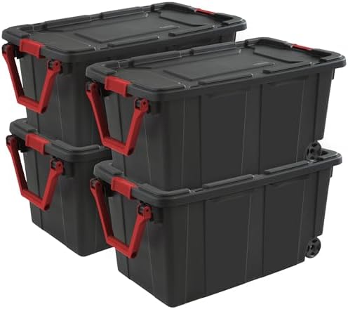 Sterilite 4-Pack Industrial Tote, Heavy-Duty Storage Bins w/Lids ...