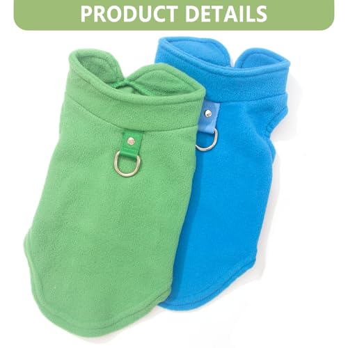 Image of 2 Pack Dog Sweater with Leash Ring, Warm Pet Clothes Thick Clothes Coat Fleece Dog Sweaters for Small Dogs Girl Boy Pullover Doggie Jacket for Fall Winter (Blue,Green, Small)