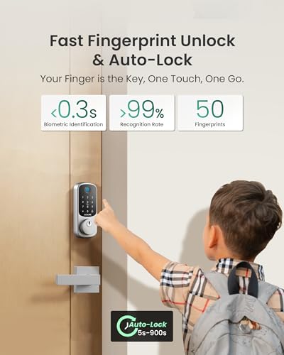 Image of DESLOC B200 Fingerprint Smart Lock with 2 Durable Lever Handles, Keyless Entry Front Door Lock Set, Electronic Keypad Deadbolt, App Control, DIY Installation, Designed for a Secure DESLOC Home, Silver