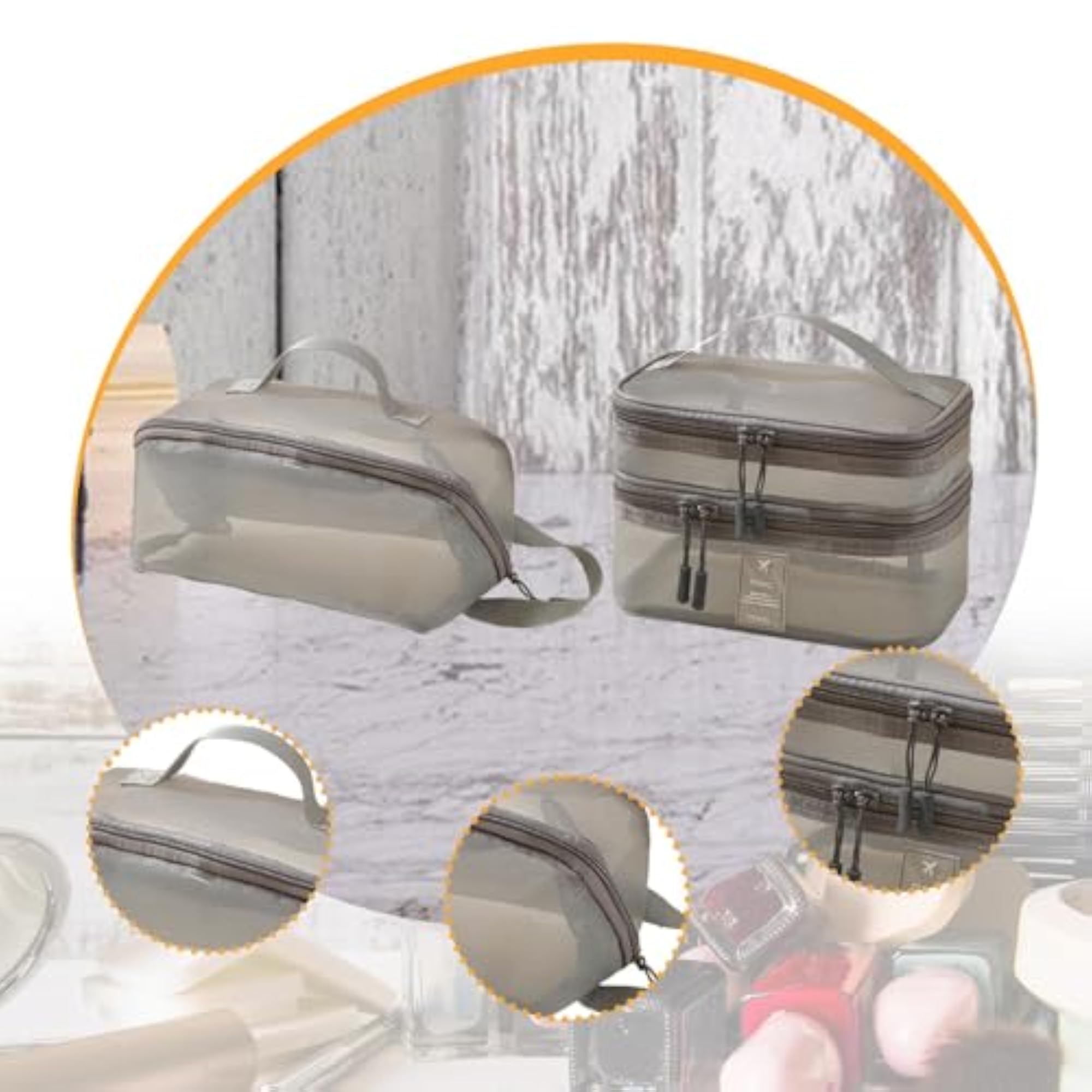 2X Mesh Makeup Bag Portable Brush Organizer, Gray