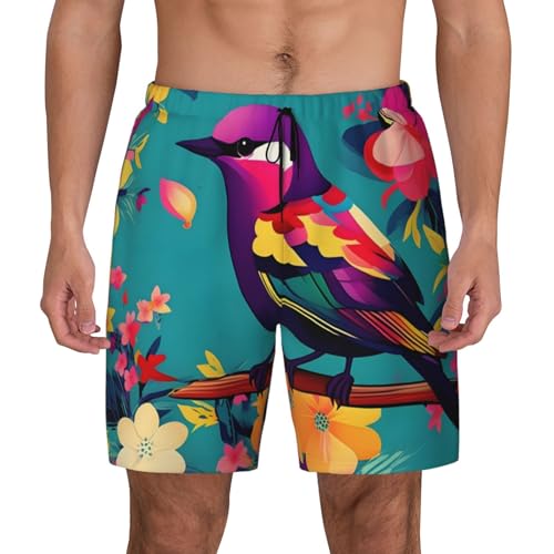Short de bain pour homme motif fleurs colorées et oiseaux de plage