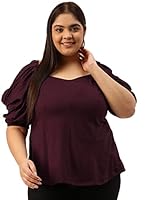 theRebelinme Plus Size Women's Purple Solid Color Knitted Panelled Top(XXL)