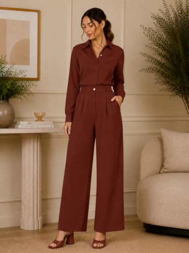 Image of FYLTR Women's Stretchable High Waist Wide-Leg Front Pleated Formal Trouser