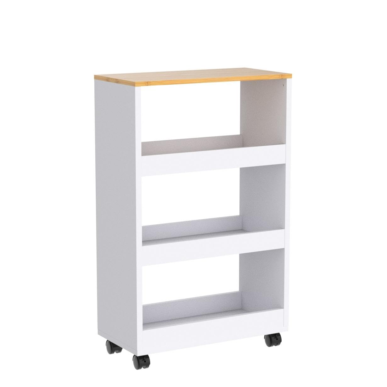 CASASELECCION - Carro estantería con Ruedas en Madera Blanco y Natural de 48x24x77 cm. Carrito Multiusos con bandejas anticaída, Ideal para organizar con Movilidad la Cocina, el baño u Oficina.