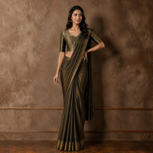 Image of Studio Shringaar Women's Brocade Side Stretch (Smocked) Readymade Saree Blouse